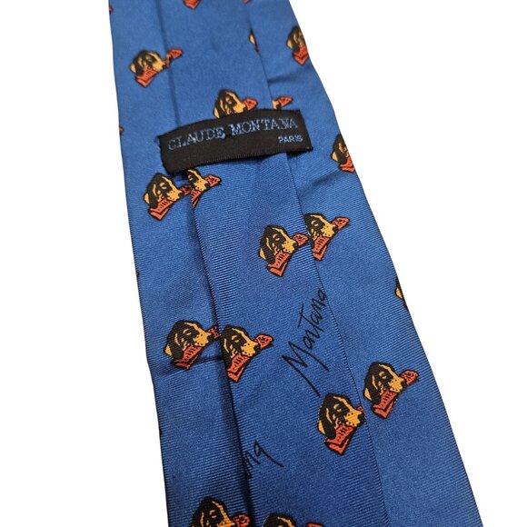 Claude Montana Blue Silk Tie W/ Dog Motif Novelty Pure Silk Mens Workwear Career - Picture 4 of 7